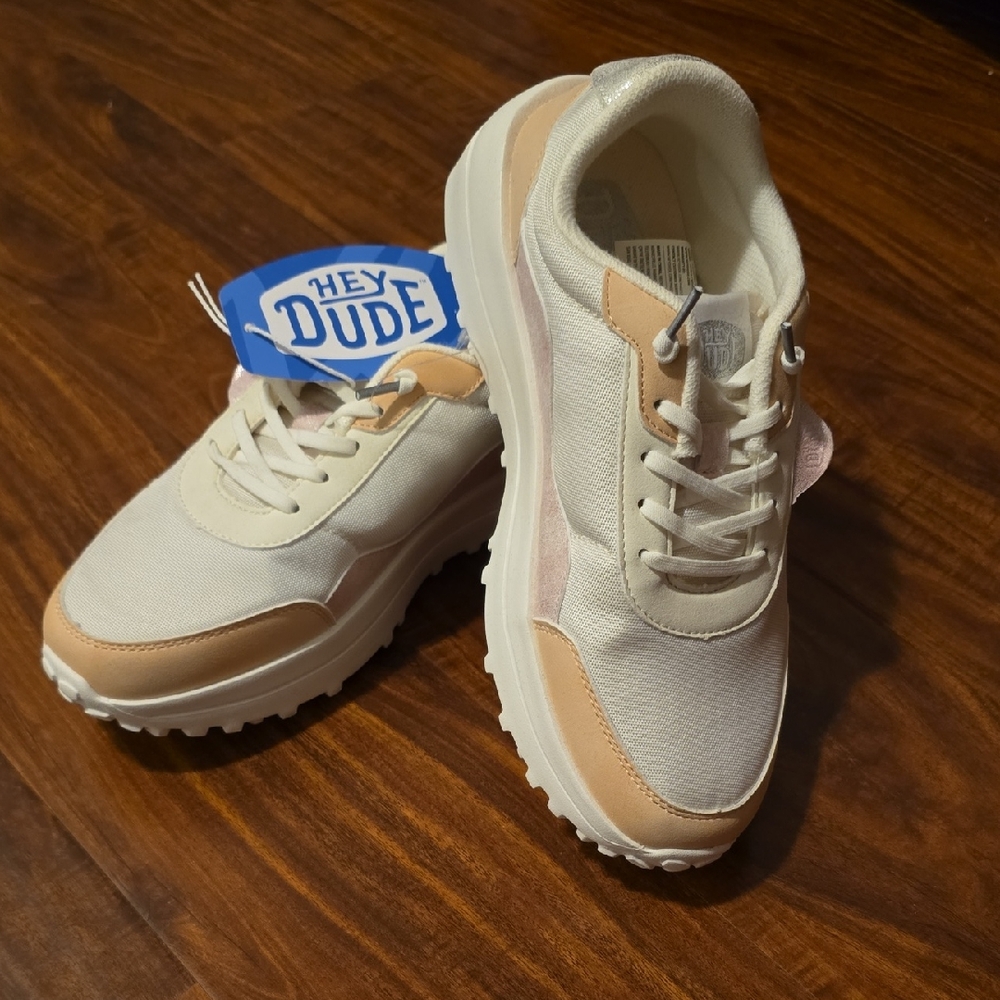Hey Dude Women's Peach And White Sneakers